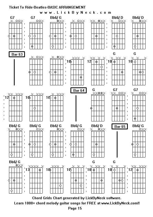 Chord Grids Chart of chord melody fingerstyle guitar song-Ticket To Ride-Beatles-BASIC ARRANGEMENT,generated by LickByNeck software.